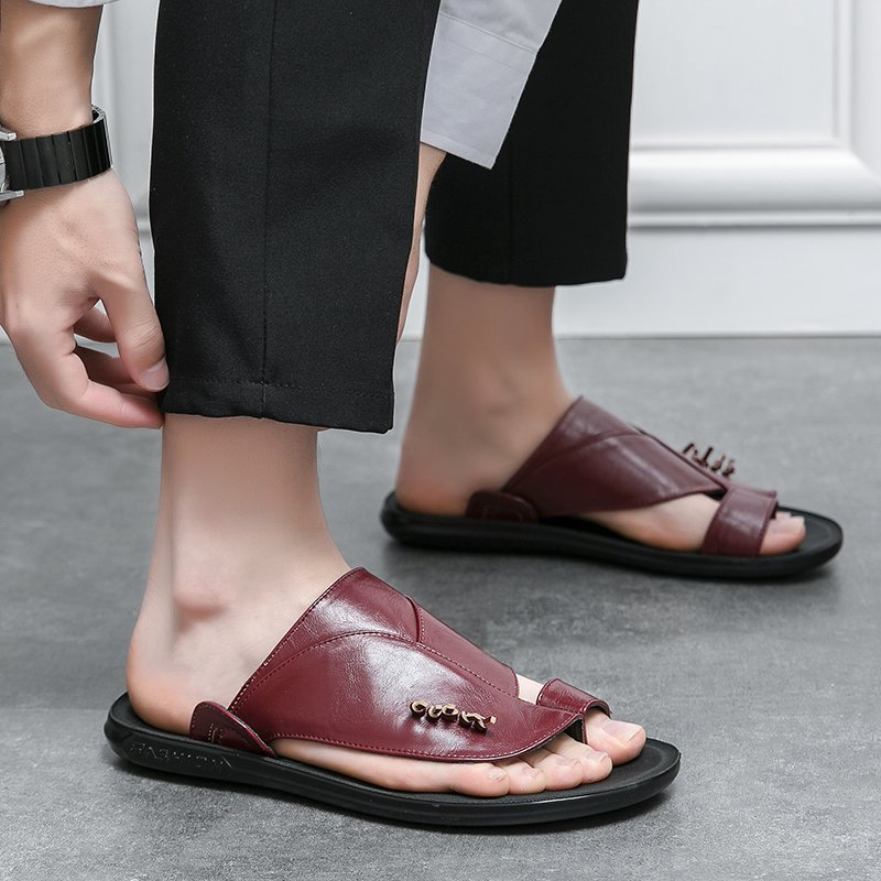 Men Slides Size 38-45 Latest Design Sandals Soft Outsole Casual Pu Leather EVA Opp Bag Rubber Summer Shoes Outdoor Slippers