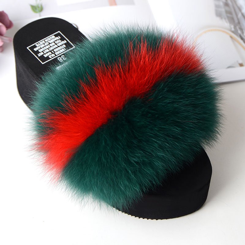 Custom Made Slipper Slide Woman Women Sandal Fox Hair Fur Black High Heel EVA Outdoor GENUINE Leather Picture Winter Slippers