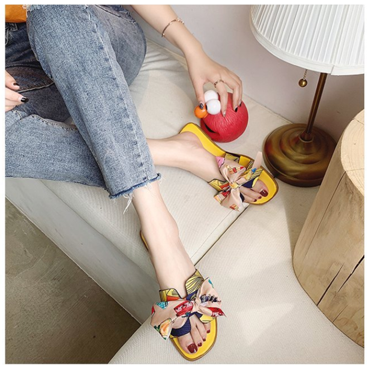 Wholesale 2024 Summer Women Slide Sandal With Bow Decoration Ladies Slipper Flat Slides White Slippers For Women