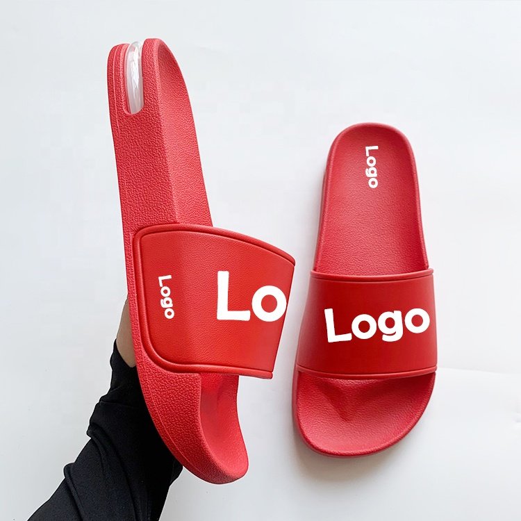 Plus Size Custom Logo Slides Slippers Super Soft Air Cushion 3-D Rubber Footwear Men's Custom Slides With Logo