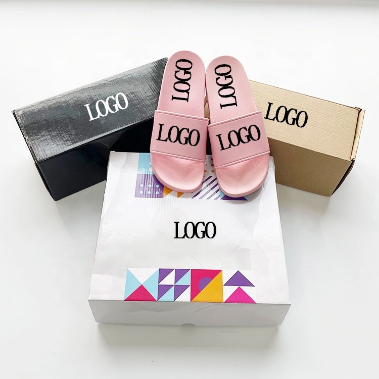 customized logo flat latest design pvc slides slippers low moq sandals men packing boxes flip flops