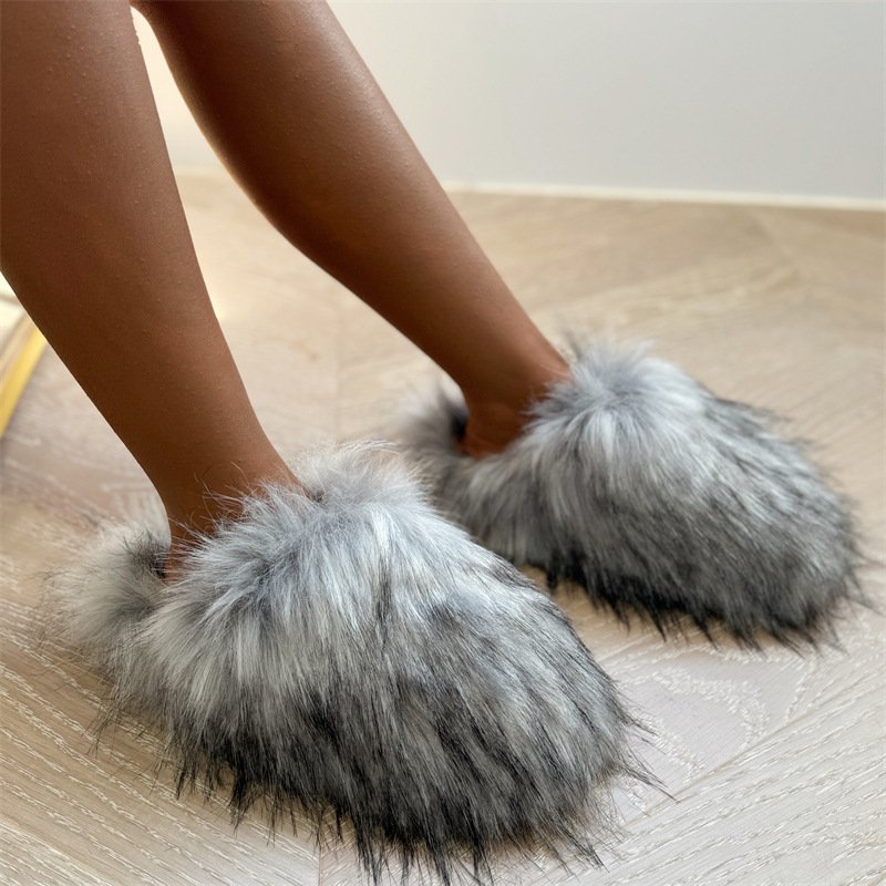 SHIKOL faux fur slides slippers for women wholesale custom 22 colors fluffy slippers big size 13 winter fuzzy furry fur slide