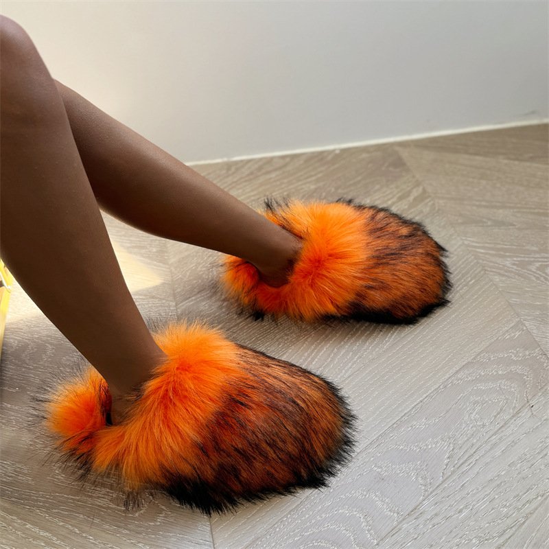 SHIKOL faux fur slides slippers for women wholesale custom 22 colors fluffy slippers big size 13 winter fuzzy furry fur slide