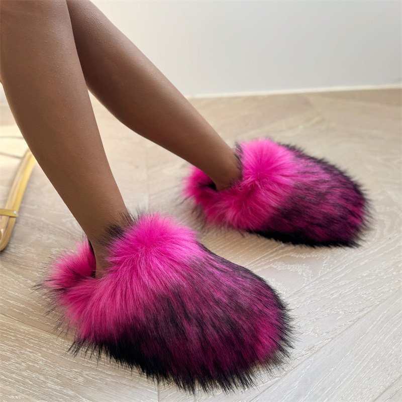 SHIKOL faux fur slides slippers for women wholesale custom 22 colors fluffy slippers big size 13 winter fuzzy furry fur slide