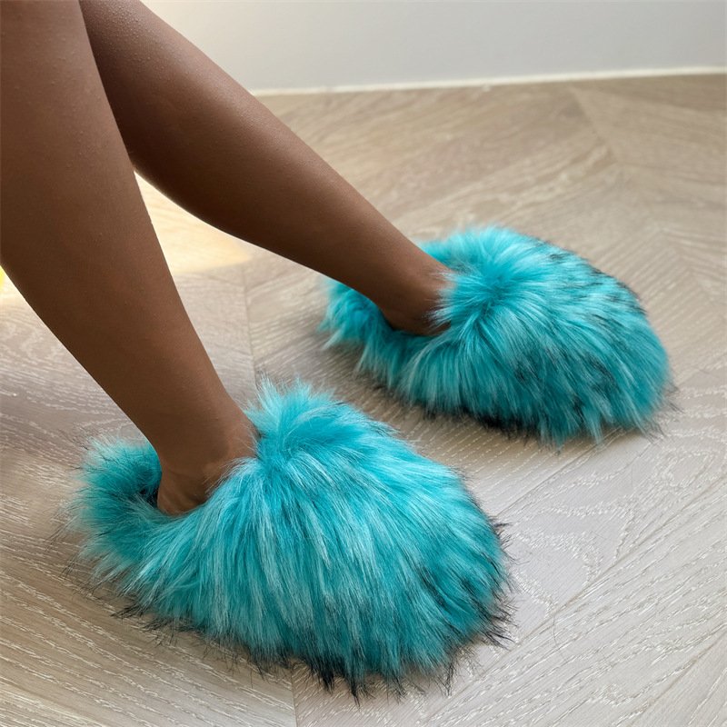 SHIKOL faux fur slides slippers for women wholesale custom 22 colors fluffy slippers big size 13 winter fuzzy furry fur slide