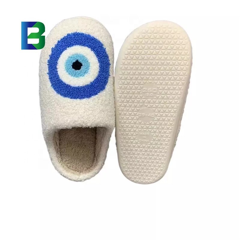 BARCHON cute winter warm indoor home house bedroom cotton flat evil eyes slides slippers for women men