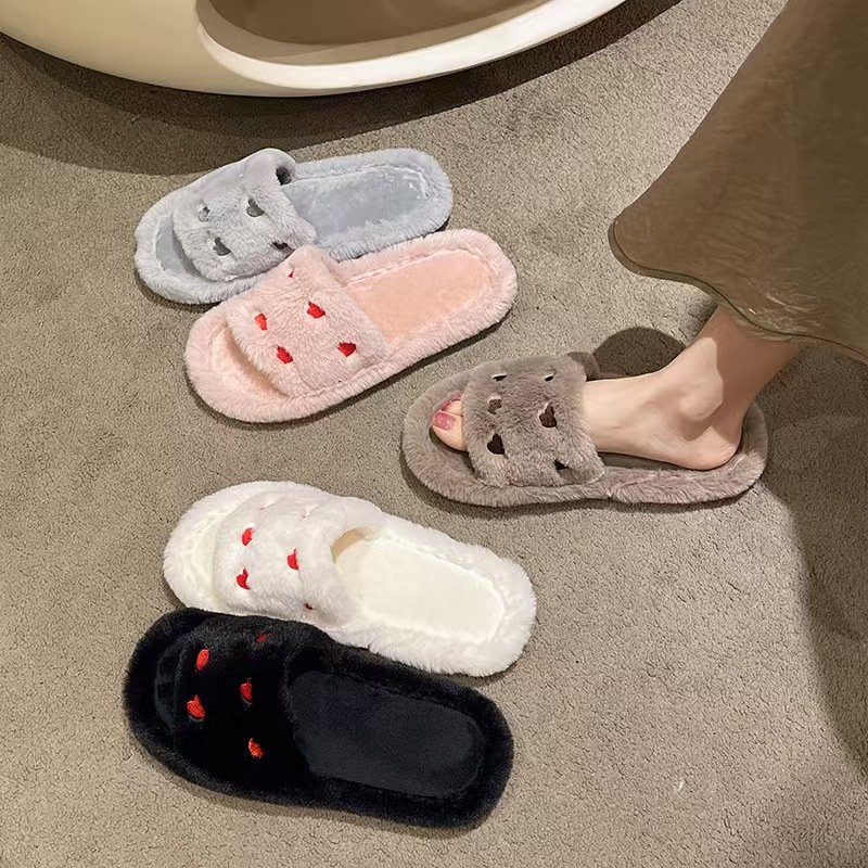 Women Slippers Furry Indoor Cotton Shoes Warm Comfort Lightweight Slides Fuzzy Plush Female Casual Slippers