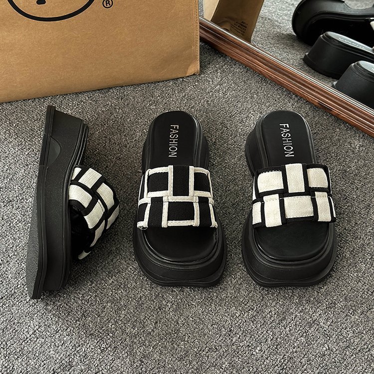 Women's Platform French sandals 2024 New summer woven slippers fashion thick bottom slide slippers for women