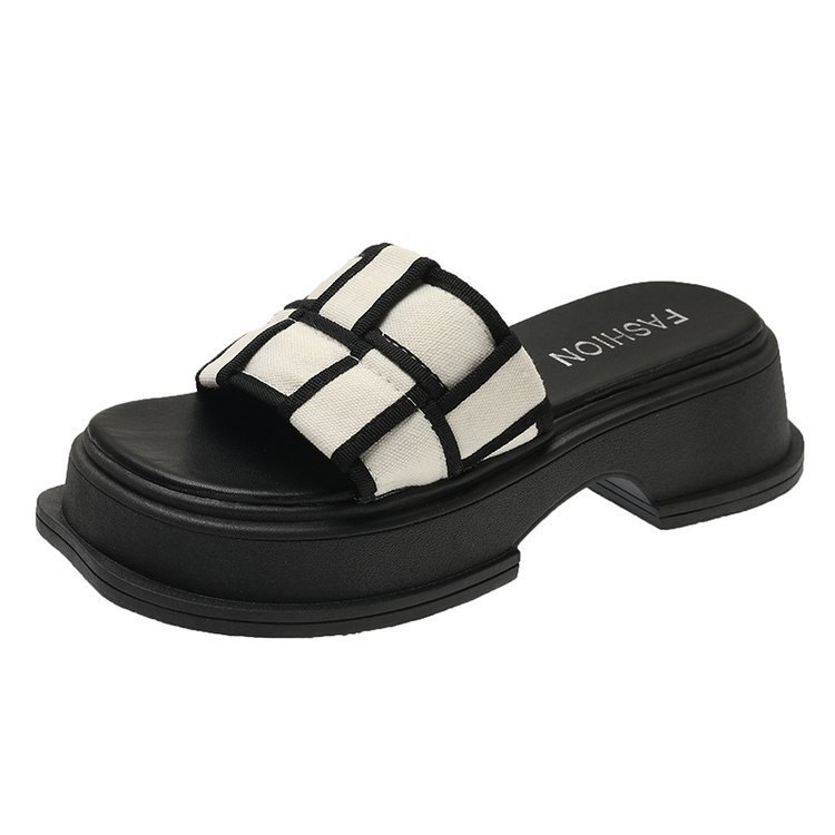 Women's Platform French sandals 2024 New summer woven slippers fashion thick bottom slide slippers for women