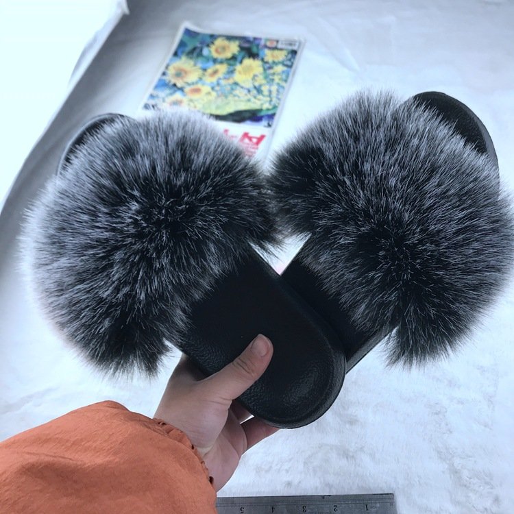 Greatslides Fashion Sandals For Women,Flat Slippers For Women New Designs,Fox Fur Slides Custom Slippers Fuzzy