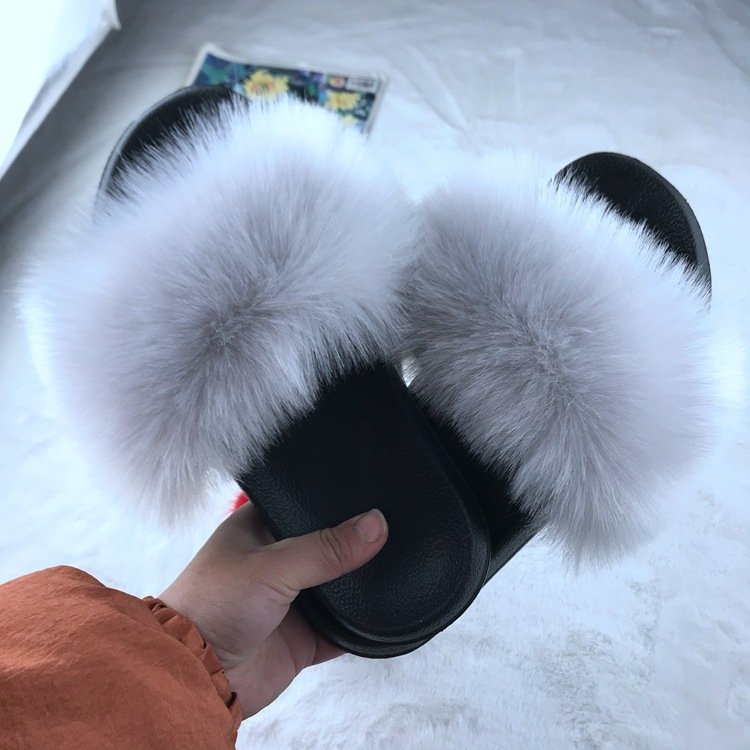 Greatslides Fashion Sandals For Women,Flat Slippers For Women New Designs,Fox Fur Slides Custom Slippers Fuzzy