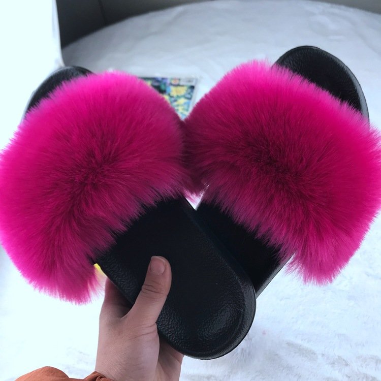 Greatslides Fashion Sandals For Women,Flat Slippers For Women New Designs,Fox Fur Slides Custom Slippers Fuzzy