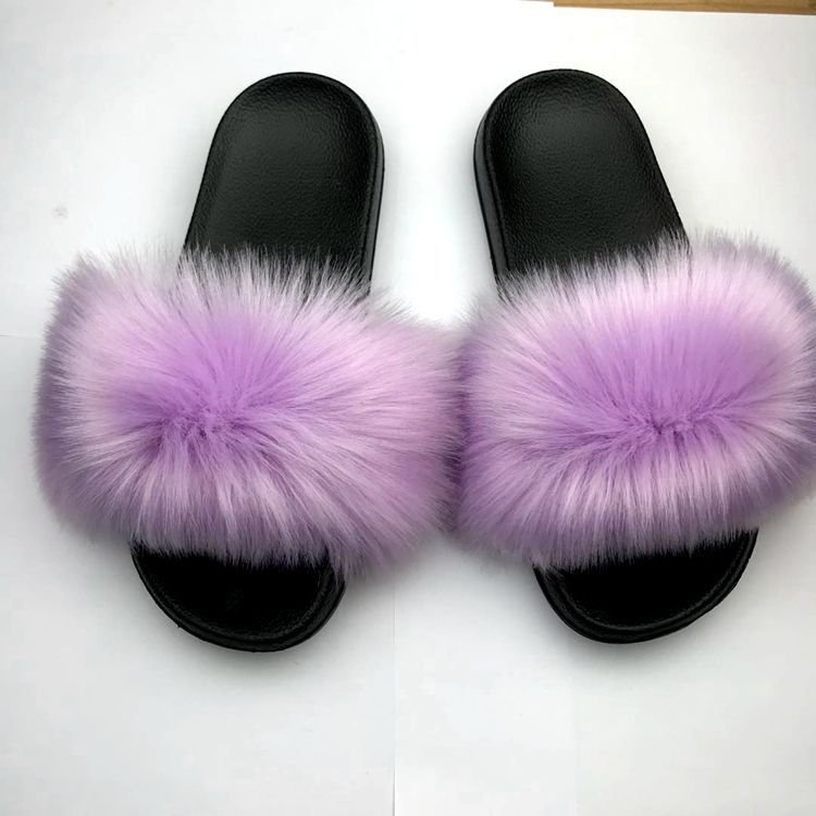 Greatslides Fashion Sandals For Women,Flat Slippers For Women New Designs,Fox Fur Slides Custom Slippers Fuzzy