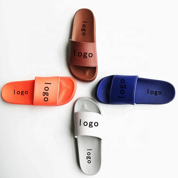 2020 pvc summer custom slipper casual slide sandal with logo custom logo embossed slides for women