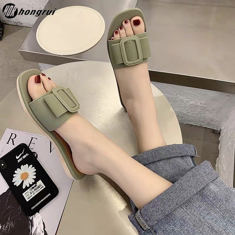 Fashion buckle 2023 summer most popular women shoes outdoor casual flat slide slippers for women walking style slippers