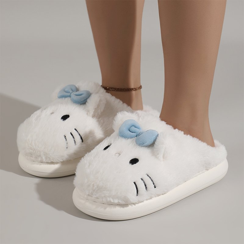 Blue Cat Slides Customized Lovely Winter Cat Plush Women Shoes Comfy Warm Home Soft Plush Kitten Indoor Slipper