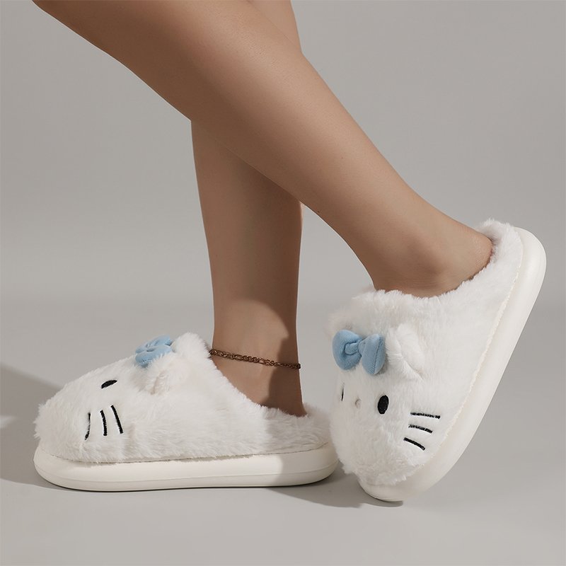 Blue Cat Slides Customized Lovely Winter Cat Plush Women Shoes Comfy Warm Home Soft Plush Kitten Indoor Slipper