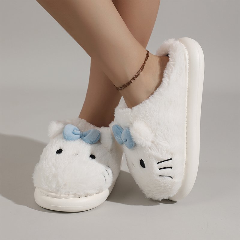 Blue Cat Slides Customized Lovely Winter Cat Plush Women Shoes Comfy Warm Home Soft Plush Kitten Indoor Slipper