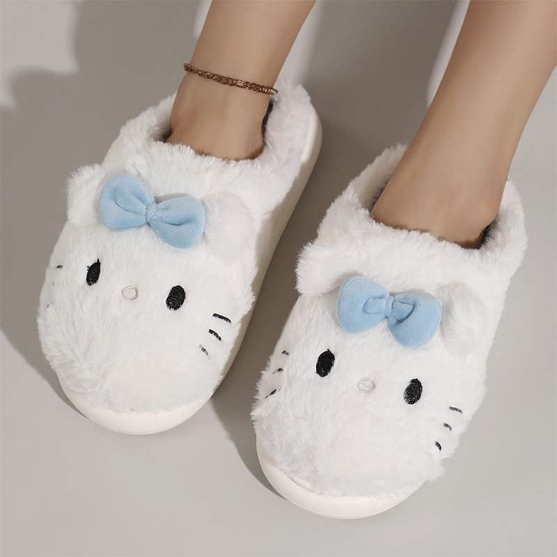 Blue Cat Slides Customized Lovely Winter Cat Plush Women Shoes Comfy Warm Home Soft Plush Kitten Indoor Slipper