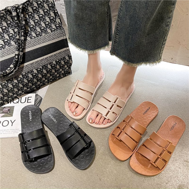 Good Quality Transparent Women Open Toe With Thick Bottom Camping Slides Slippers