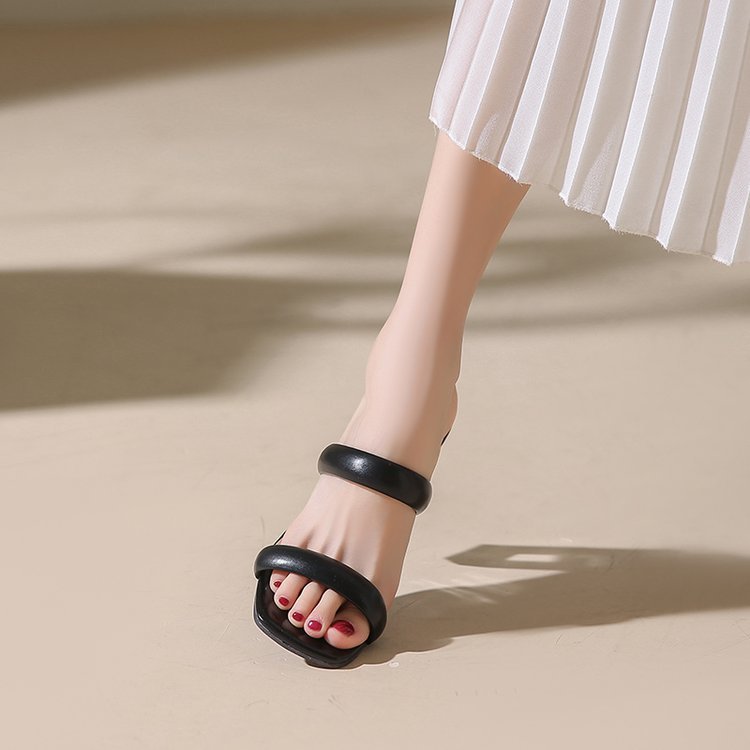 Crystal Heel Slippers for Women 2023 Summer New Open Toe Thick Heel High Heel Fashion Women's Slippers Wholesale