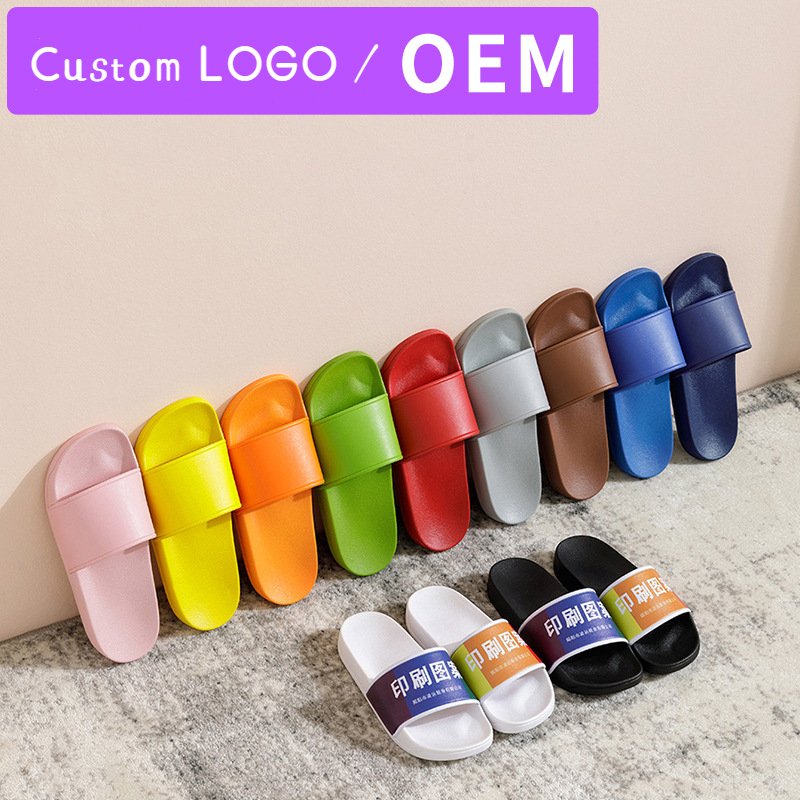 Pvc Custom Logo Chaussure Basse Homme Womens Flat Sandals Solid Color Bathroom Soft Anti-slip Beach Slippers for Ladies Unisex