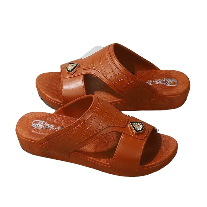 Men's Leather Slides Sandals Lightweight Open Toe Anti-slip Soft bottom Slip On Slippers Summer Outdoor Casual Beach Sandals