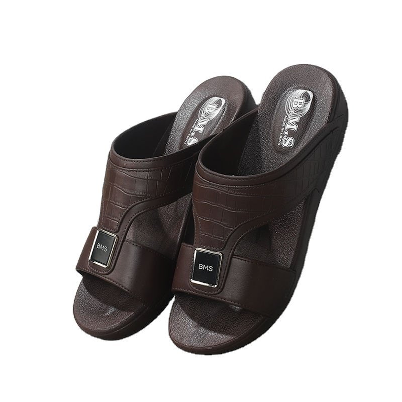 Men's Leather Slides Sandals Lightweight Open Toe Anti-slip Soft bottom Slip On Slippers Summer Outdoor Casual Beach Sandals