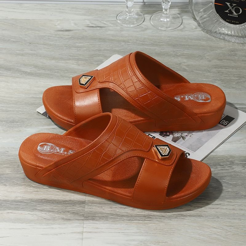 Men's Leather Slides Sandals Lightweight Open Toe Anti-slip Soft bottom Slip On Slippers Summer Outdoor Casual Beach Sandals
