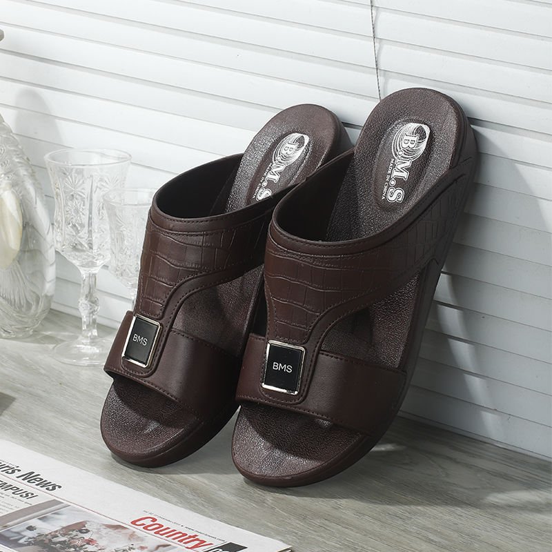 Men's Leather Slides Sandals Lightweight Open Toe Anti-slip Soft bottom Slip On Slippers Summer Outdoor Casual Beach Sandals