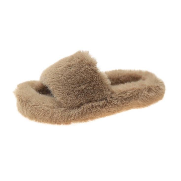 New Cheap Wholesale Women Fuzzy Slides Fluffy Sandals Faux Fur Flip Flops Winter Open Toe Beach Indoor House Slippers
