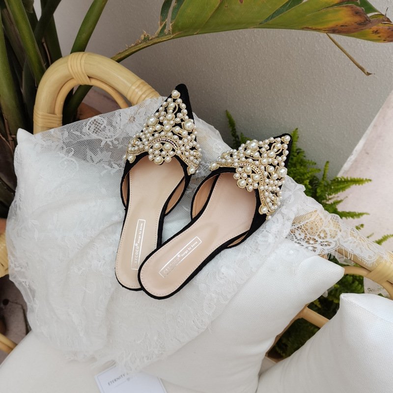 Latest Summer Women Pearl Sandals Fashion Flat Pumps Woman Party office Shoes designer famous brands slippers