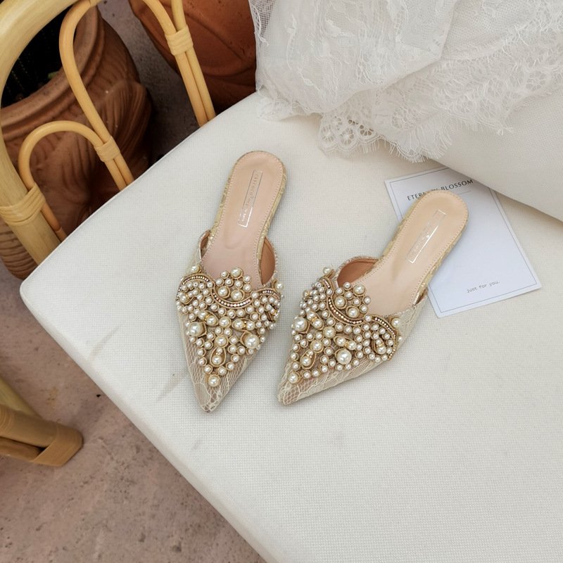 Latest Summer Women Pearl Sandals Fashion Flat Pumps Woman Party office Shoes designer famous brands slippers