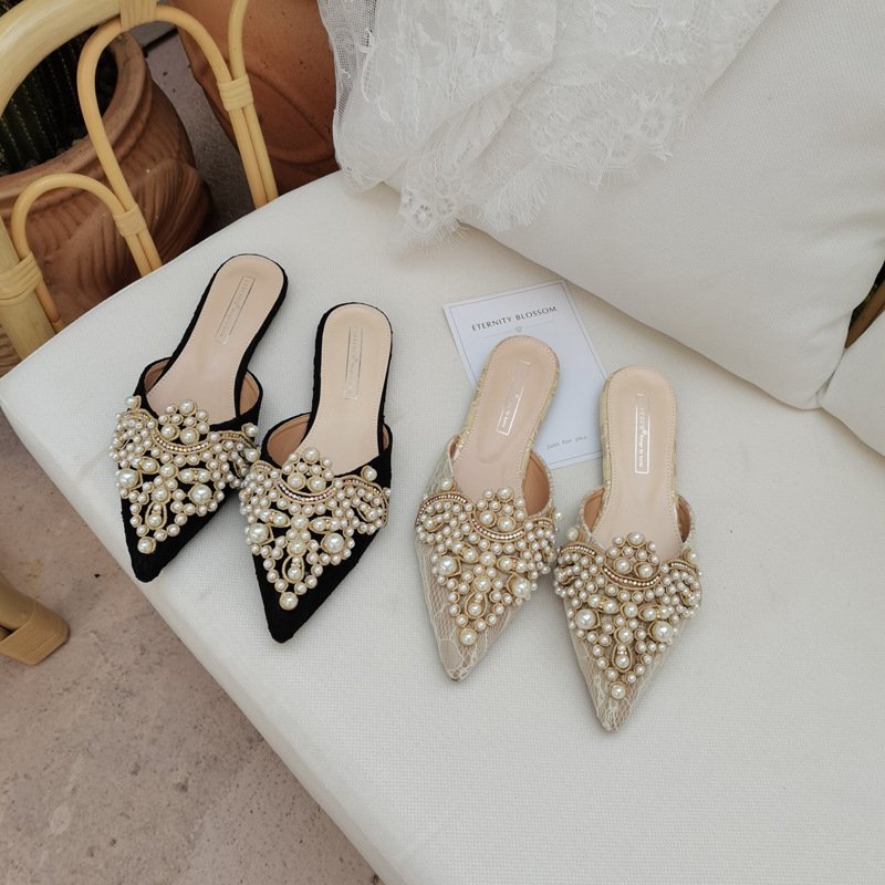 Latest Summer Women Pearl Sandals Fashion Flat Pumps Woman Party office Shoes designer famous brands slippers