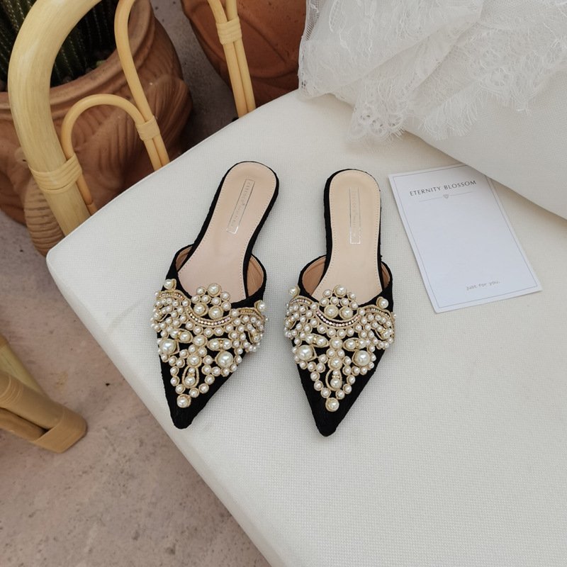 Latest Summer Women Pearl Sandals Fashion Flat Pumps Woman Party office Shoes designer famous brands slippers
