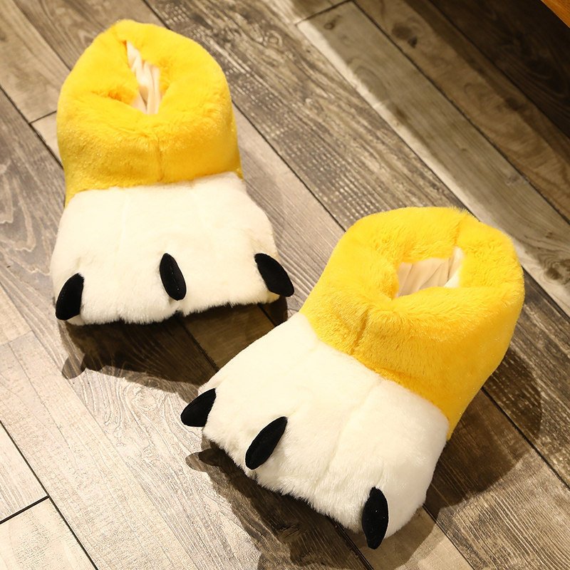 Cartoon Animal Paws Bear Claw Winter Plush Warm Indoor Home Bedroom Ladies Women Men Slide Fashion Fur Slippers Shoes