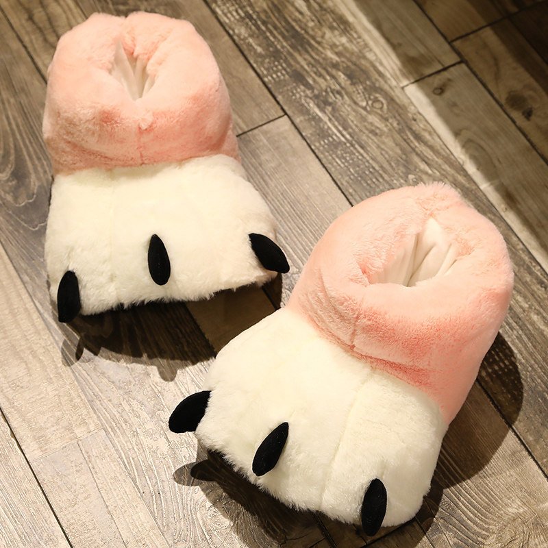 Cartoon Animal Paws Bear Claw Winter Plush Warm Indoor Home Bedroom Ladies Women Men Slide Fashion Fur Slippers Shoes