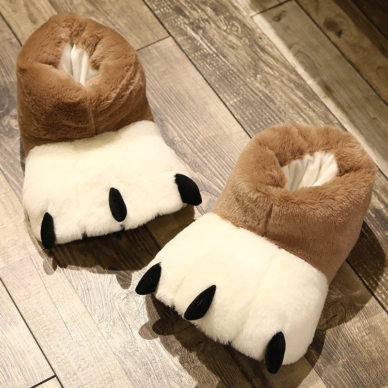Cartoon Animal Paws Bear Claw Winter Plush Warm Indoor Home Bedroom Ladies Women Men Slide Fashion Fur Slippers Shoes