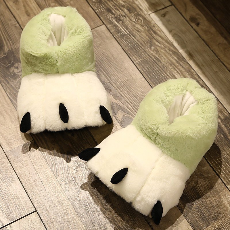 Cartoon Animal Paws Bear Claw Winter Plush Warm Indoor Home Bedroom Ladies Women Men Slide Fashion Fur Slippers Shoes