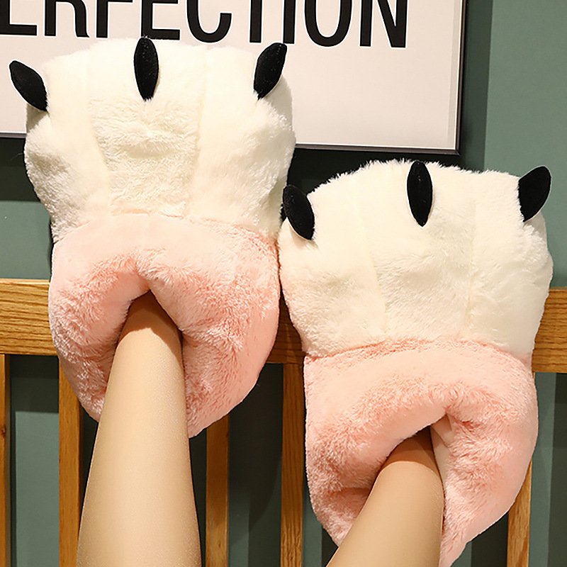 Cartoon Animal Paws Bear Claw Winter Plush Warm Indoor Home Bedroom Ladies Women Men Slide Fashion Fur Slippers Shoes