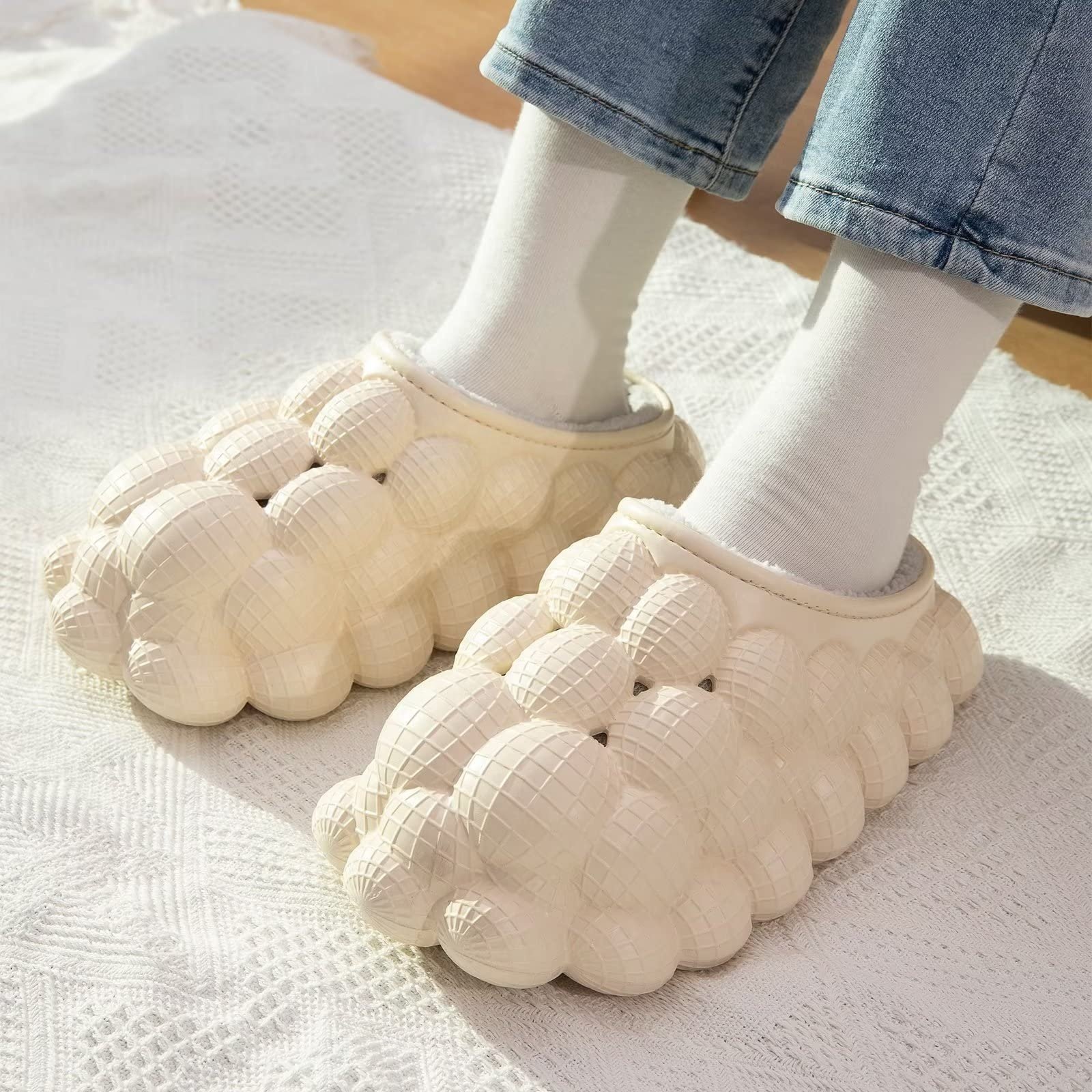 Dropshipping Slide Slippers 2024 Plush Indoor House Eva Winter Warm Indoor Cotton Winter Fur Bubble Slippers Foam Bbubble Slides