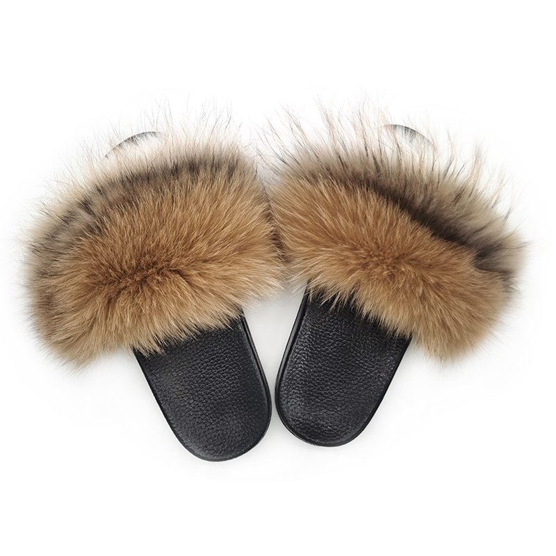 2024 platform flat soft removable fur slide slippers women
