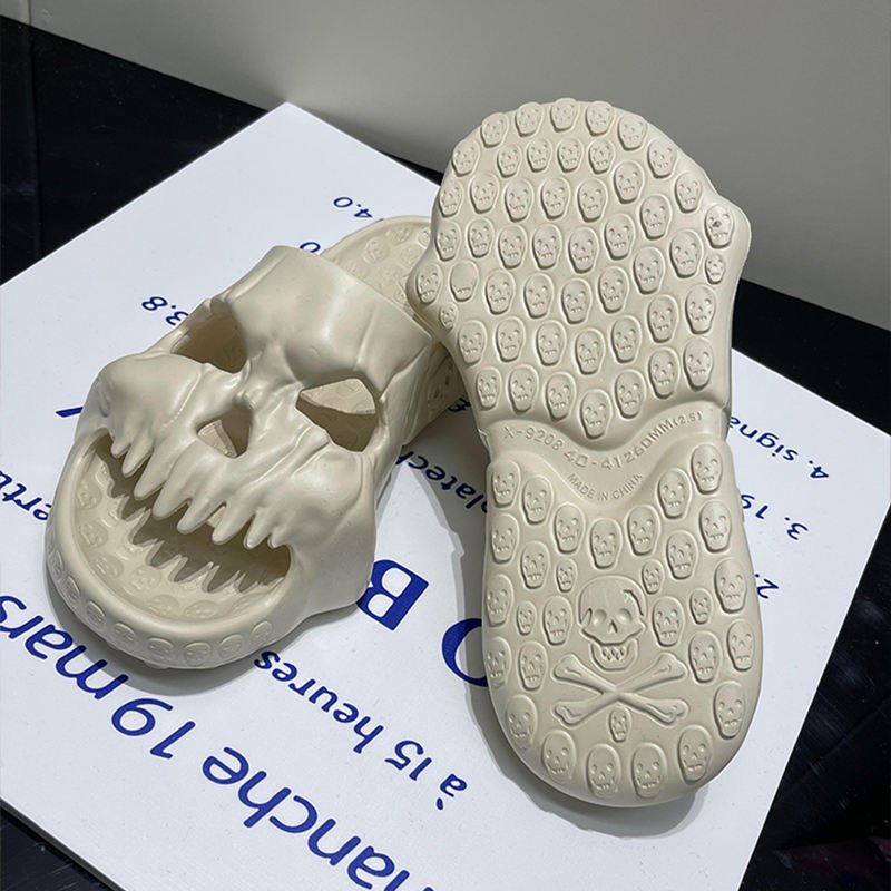 2024 New Arrival Cool Punk Skull Men's Outdoor Summer Sandals Anti-Slip Thick Sole Man Halloween Slides Slipper For Men