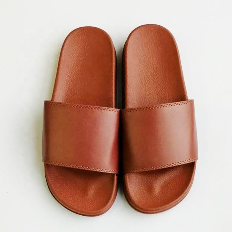 2022 New Arrival Summer Soft PU Stitched Strap Hot flat women sandals slide slippers men custom pvc slipper