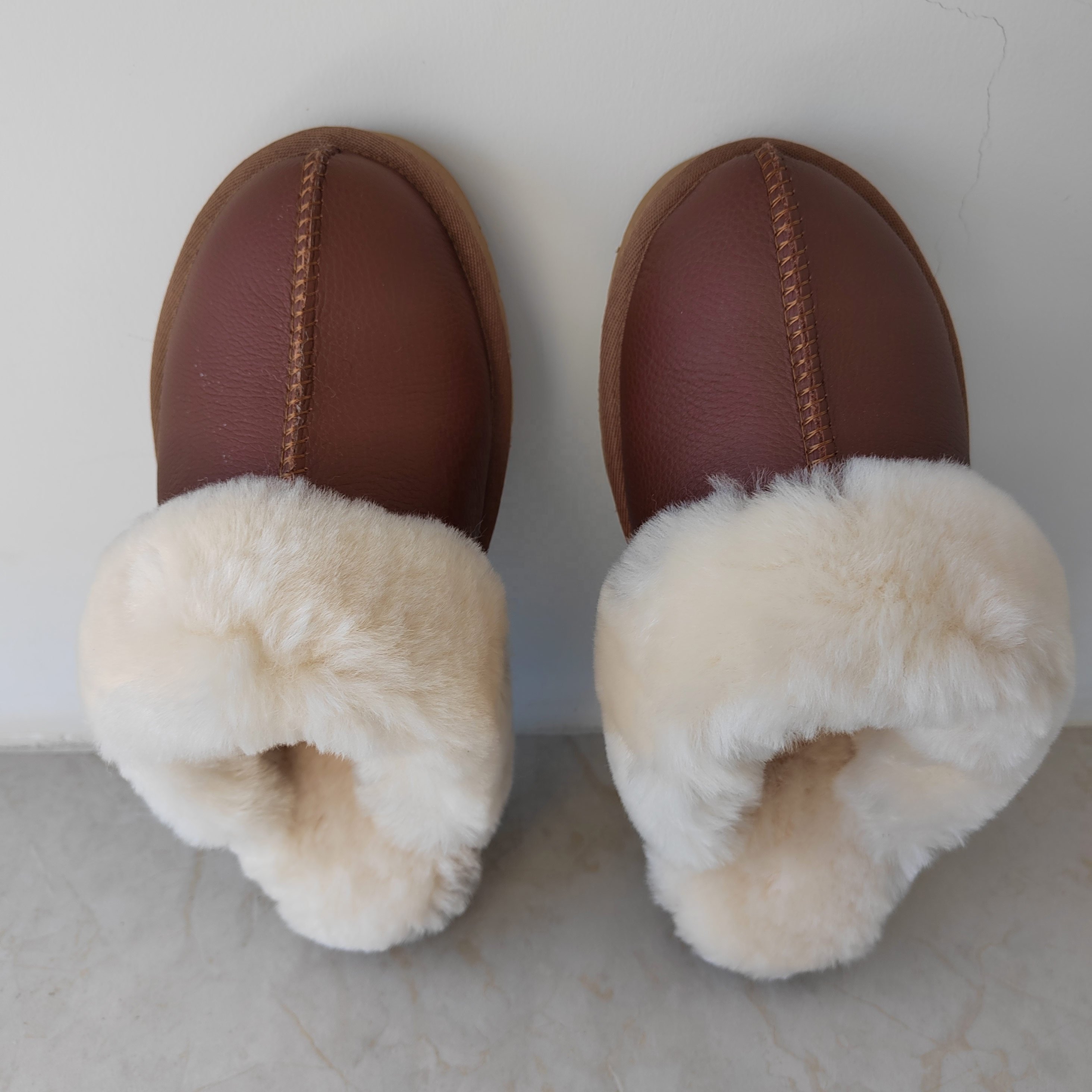 Unisex Flat Warm House Indoor Home Bedroom Real Fur Slides Winter Slippers Genuine Leather Australia Sheepskin Fur Slipper
