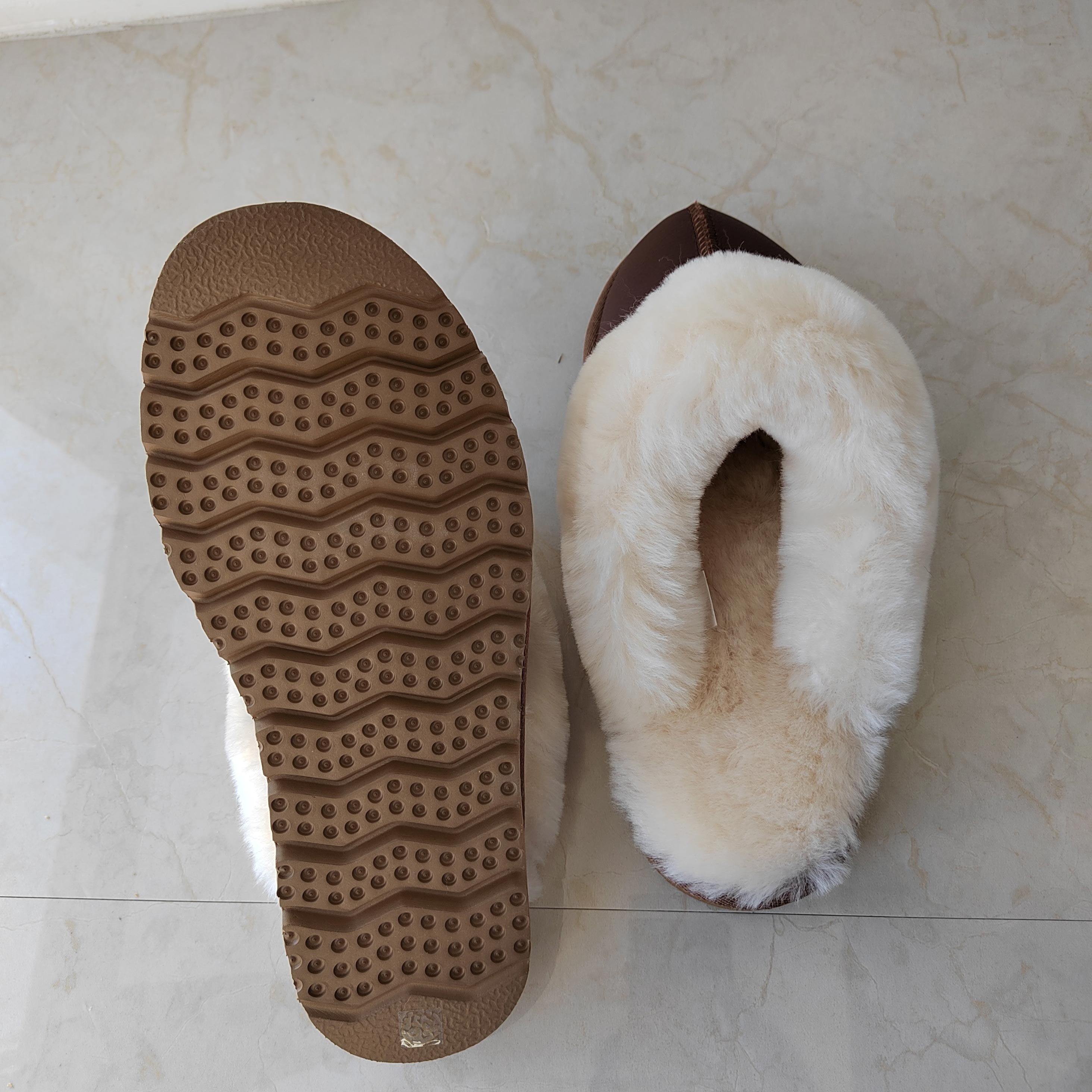 Unisex Flat Warm House Indoor Home Bedroom Real Fur Slides Winter Slippers Genuine Leather Australia Sheepskin Fur Slipper