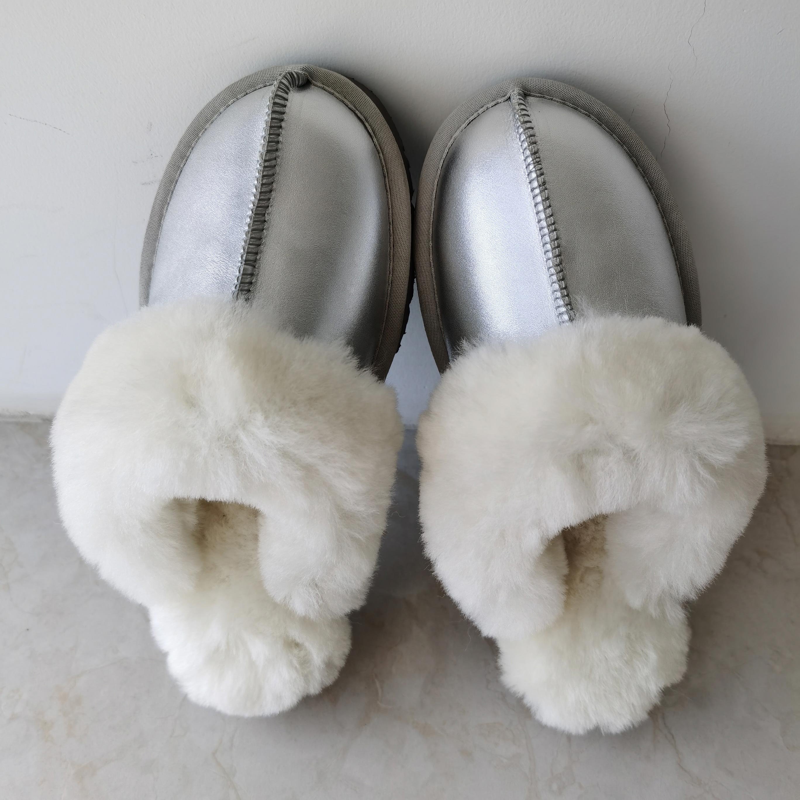 Unisex Flat Warm House Indoor Home Bedroom Real Fur Slides Winter Slippers Genuine Leather Australia Sheepskin Fur Slipper