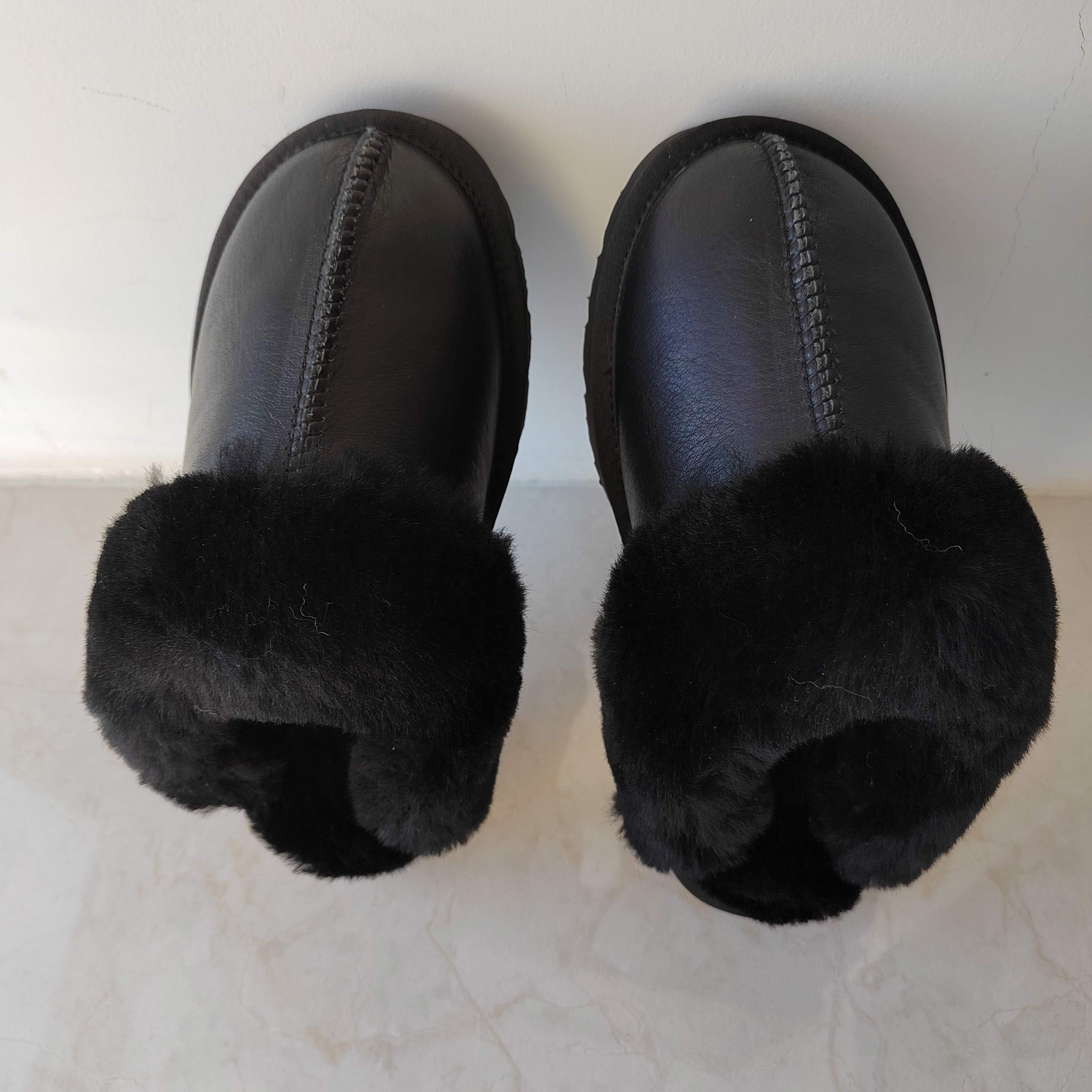 Unisex Flat Warm House Indoor Home Bedroom Real Fur Slides Winter Slippers Genuine Leather Australia Sheepskin Fur Slipper