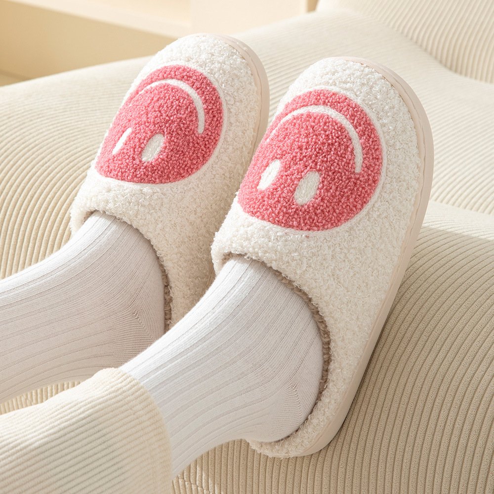 Low Price Autumn and Winter Home Cute Warm Women's Slippers Fashionable Smiling Face Thick Bottom Plush Cotton Slippers for Men