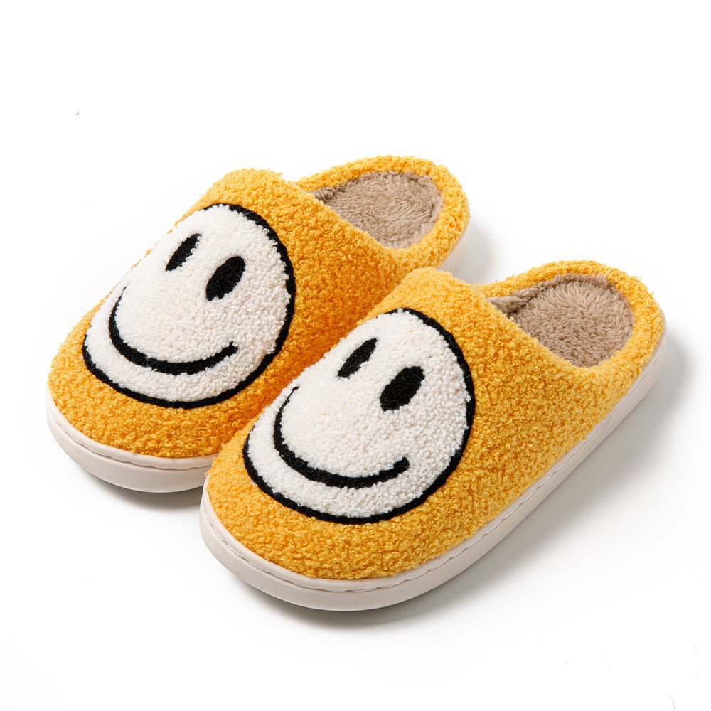 Low Price Autumn and Winter Home Cute Warm Women's Slippers Fashionable Smiling Face Thick Bottom Plush Cotton Slippers for Men